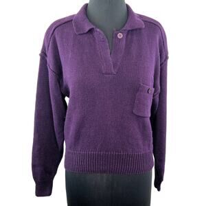 VINTAGE 80s GAP Purple Long Sleeve Split Neck Collared Pocket Sweater S NEW